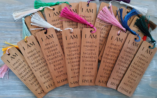 Customized Tassel Affirmation Bookmarks. Enter personalized info below in box