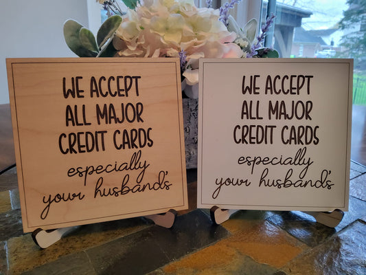 Small business credit card signs Comes with stand