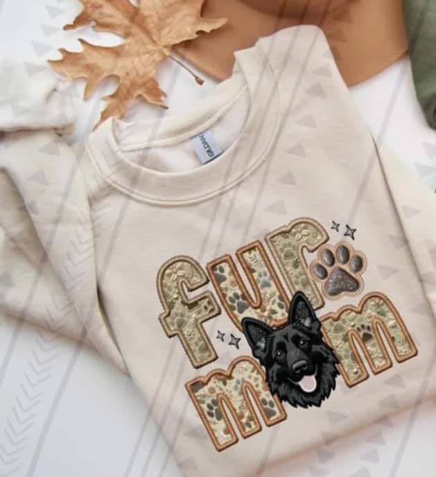 Custom Fur Mom faux embroidered T-SHIRT