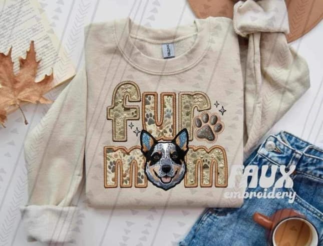 Custom Fur Mom faux embroidered T-SHIRT