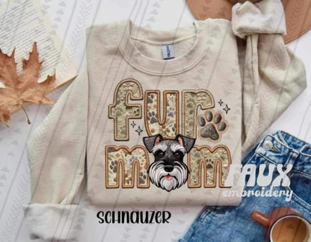 Custom Fur Mom faux embroidered T-SHIRT