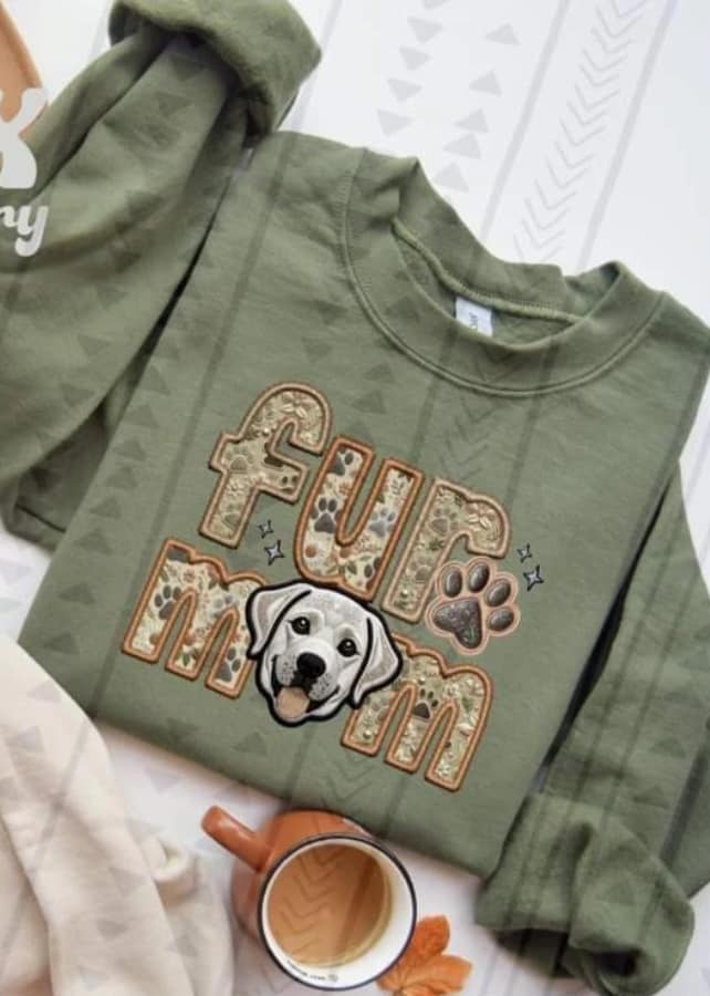 Custom Fur Mom faux embroidered T-SHIRT