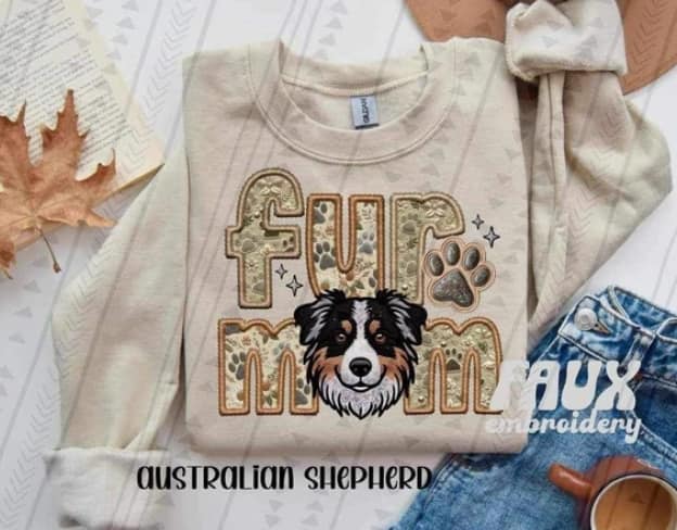 Custom Fur Mom faux embroidered T-SHIRT