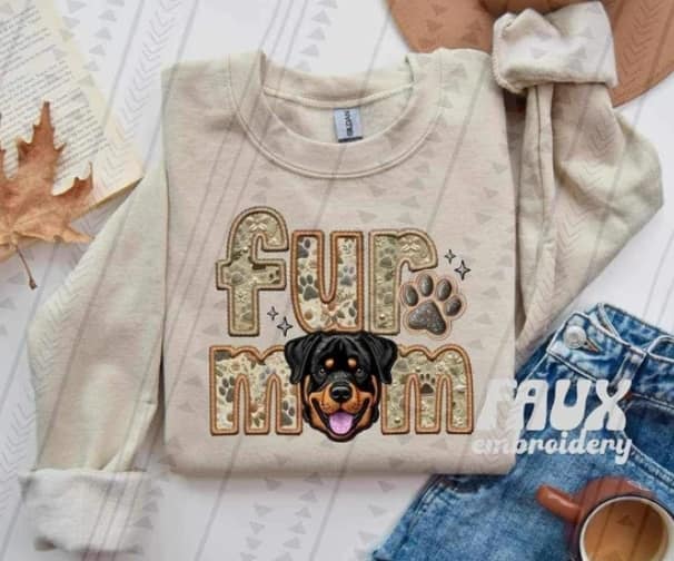 Custom Fur Mom faux embroidered T-SHIRT