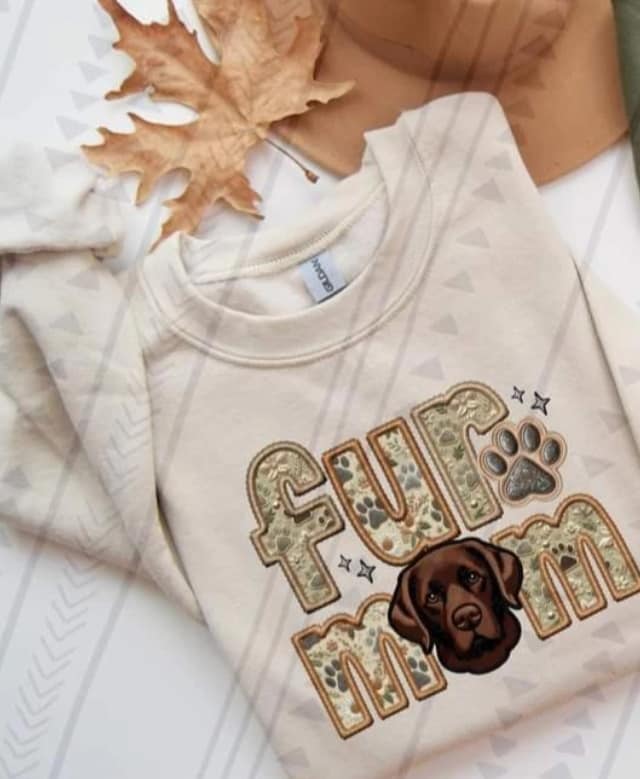 Custom Fur Mom faux embroidered T-SHIRT