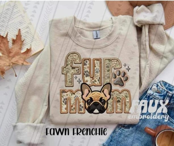 Custom Fur Mom faux embroidered T-SHIRT