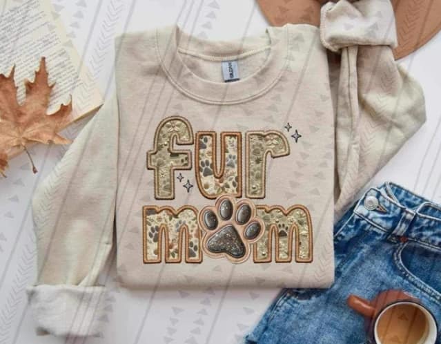 Custom Fur Mom faux embroidered T-SHIRT