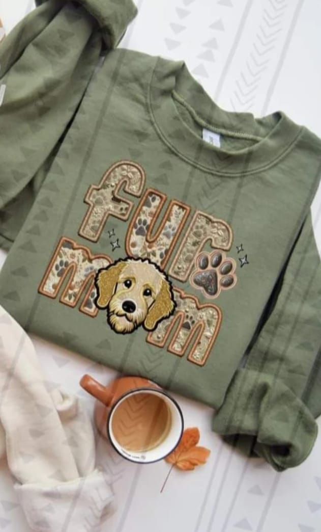 Custom Fur Mom faux embroidered T-SHIRT