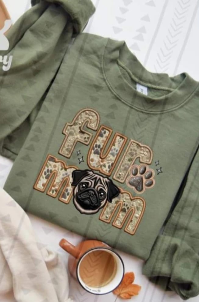 Custom Fur Mom faux embroidered T-SHIRT