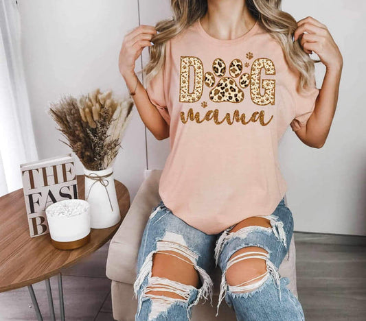 Dog Mama Faux Glitter T-SHIRT