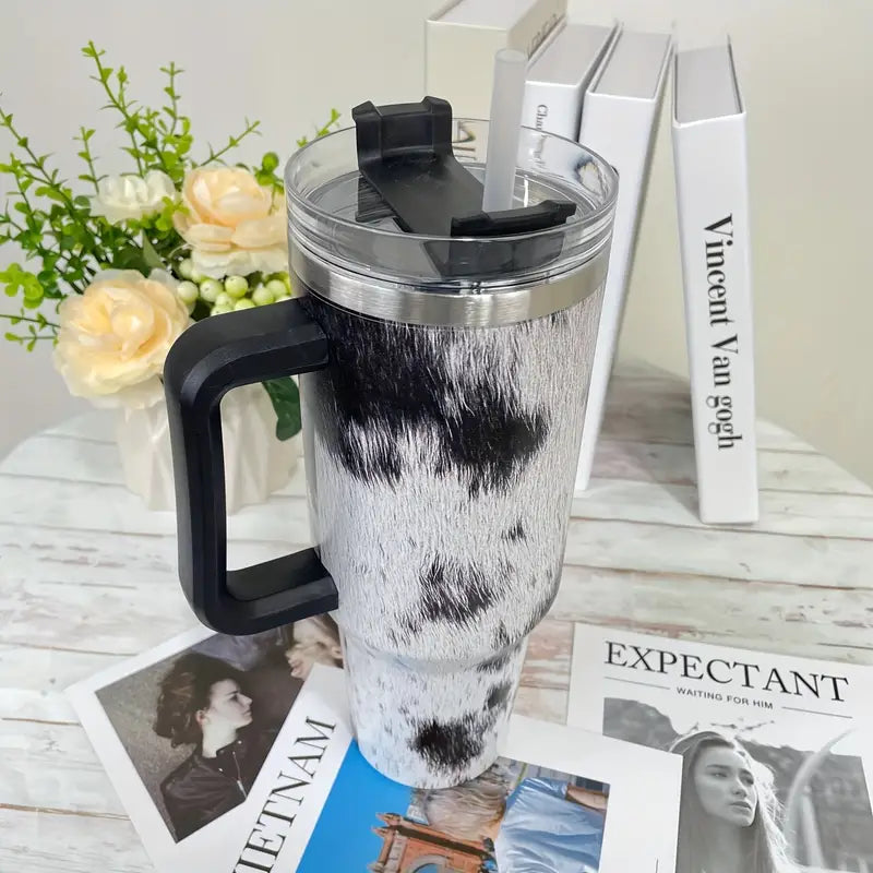 Cow Hide 40 oz Tumbler black and white