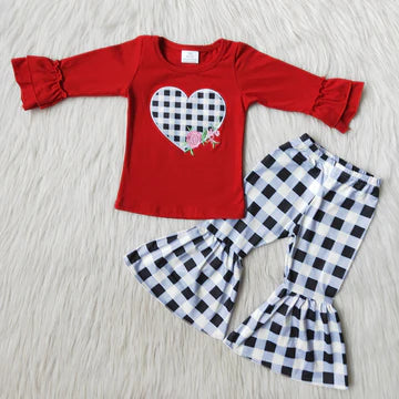 Valentine's Day Red Black and White Checkered Boutique Pants Set