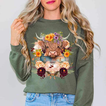 Shaggy Cow Fall Flowers T-SHIRT