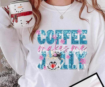 Coffee Makes Me Jolly Snowman SWEATSHIRT WITH SLEEVE DESIGN