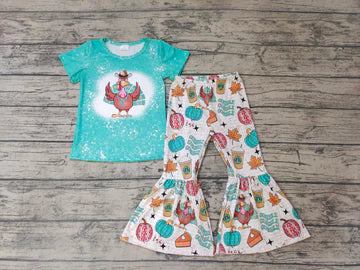 Thanksgiving Turquoise Turkey Latte Boutique Pants Set