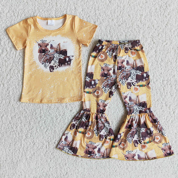 Western Yellow Cows Boutique Pants/Shorts Set