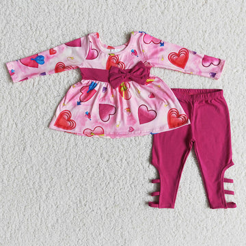 Valentine's Day Pink Purple Hearts Boutique Pants Set