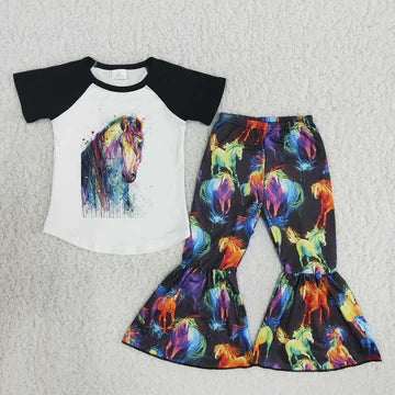 Western Colorful Horse Boutique Pants/Shorts Set