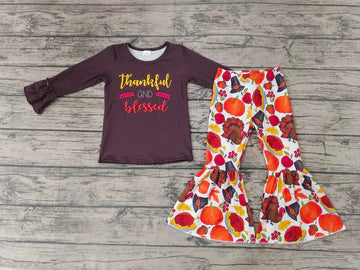 Thanksgiving Thankful and Blessed Pilgrim Pumpkin Boutique Pants Set