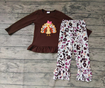 Thanksgiving Turkey Cow Print Boutique Pants Set