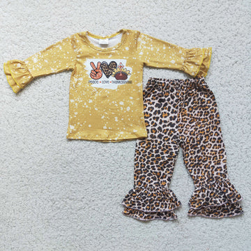 Thanksgiving Peace Love Thanksgiving Cheetah Turkey Boutique Pants Set