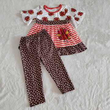 Thanksgiving Polka Dot Plaid Turkey Boutique Pants Set